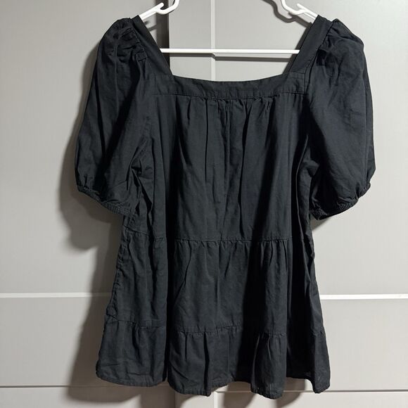 Loft Women Puff Sleeve Tier Square Neck Boho Lace Pintuck Front Black Medium - Picture 3 of 6